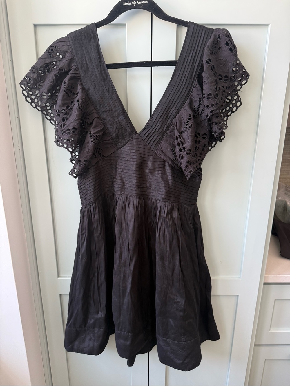 Anthropologie Black Deep V Eyelet Flutter Sleeve Dress
